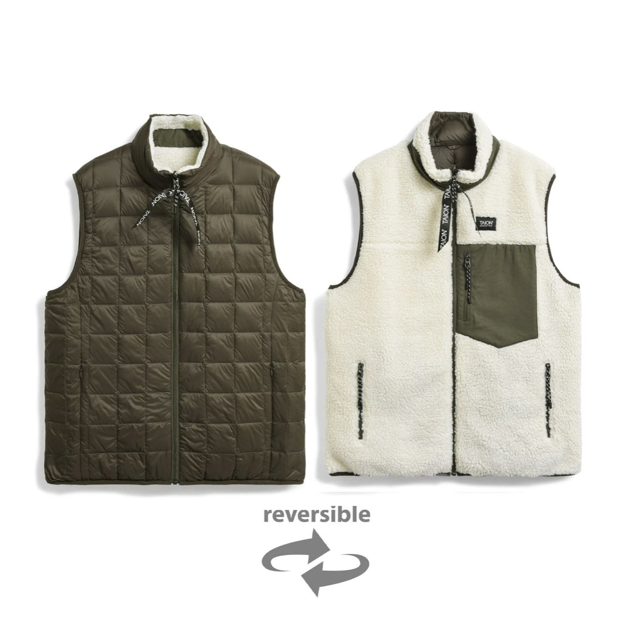 Taion - Down × Boa Reversible Vest (Olive / Ivory)