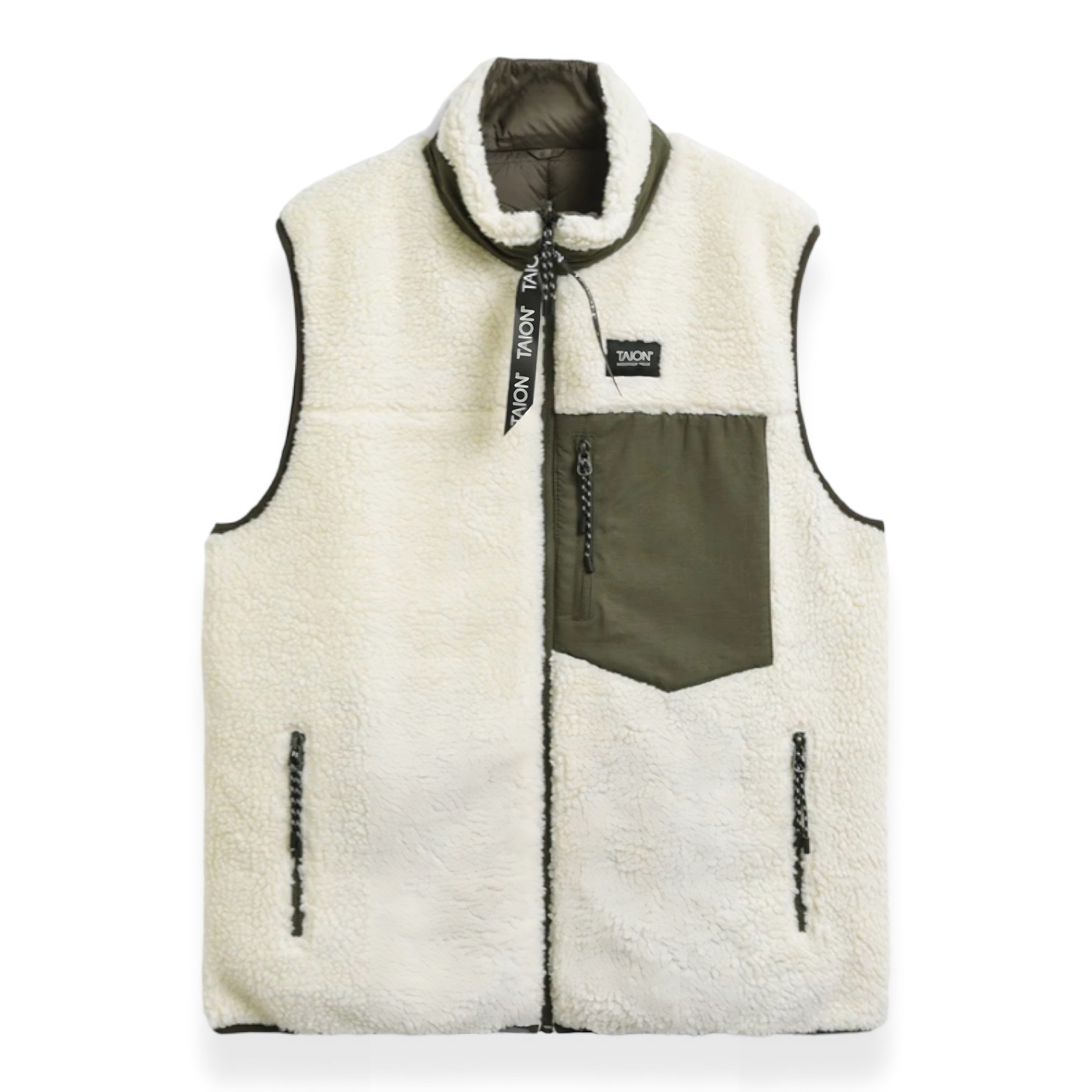 Taion - Down × Boa Reversible Vest (Olive / Ivory)