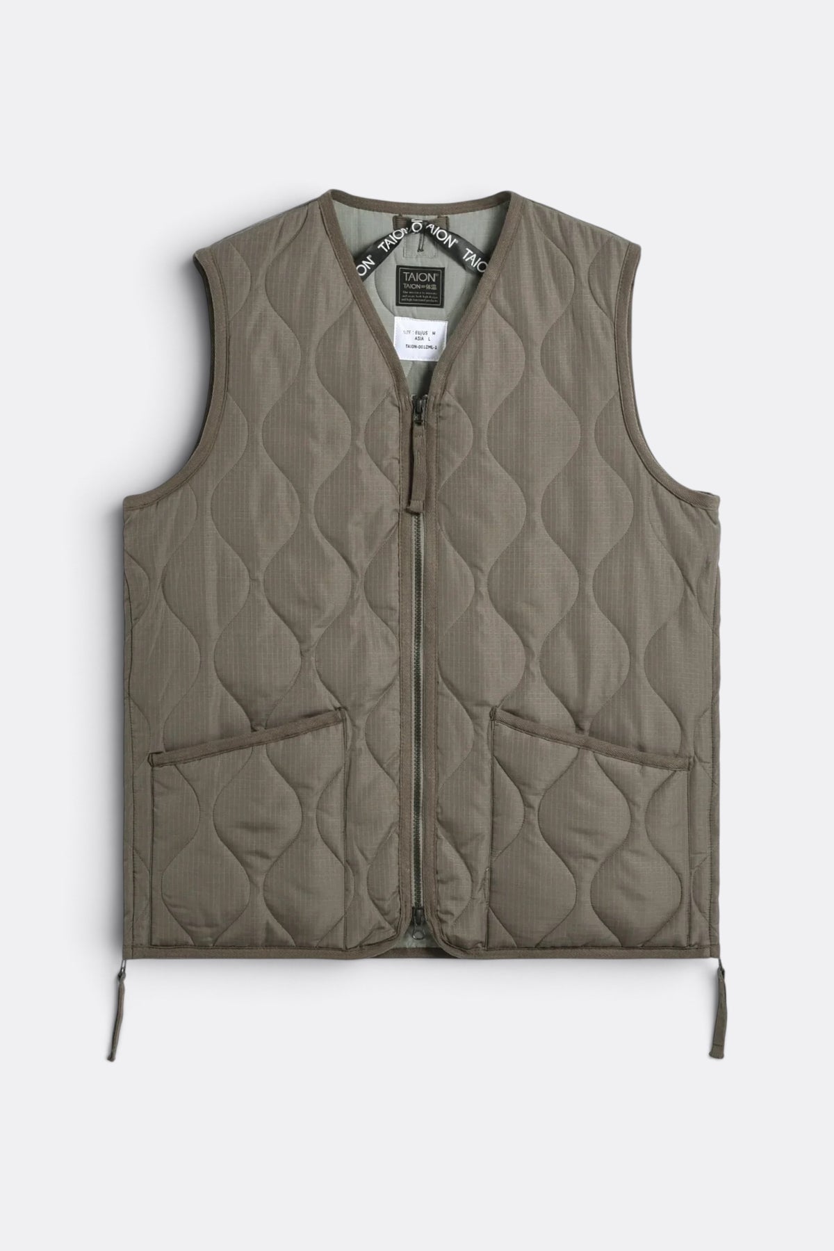 TAION Military Zip V Neck Down Vest Dark Khaki | Gilet | Edgar Bdx