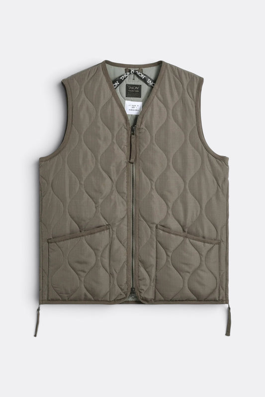 TAION Military Zip V Neck Down Vest Dark Khaki | Gilet | Edgar Bdx