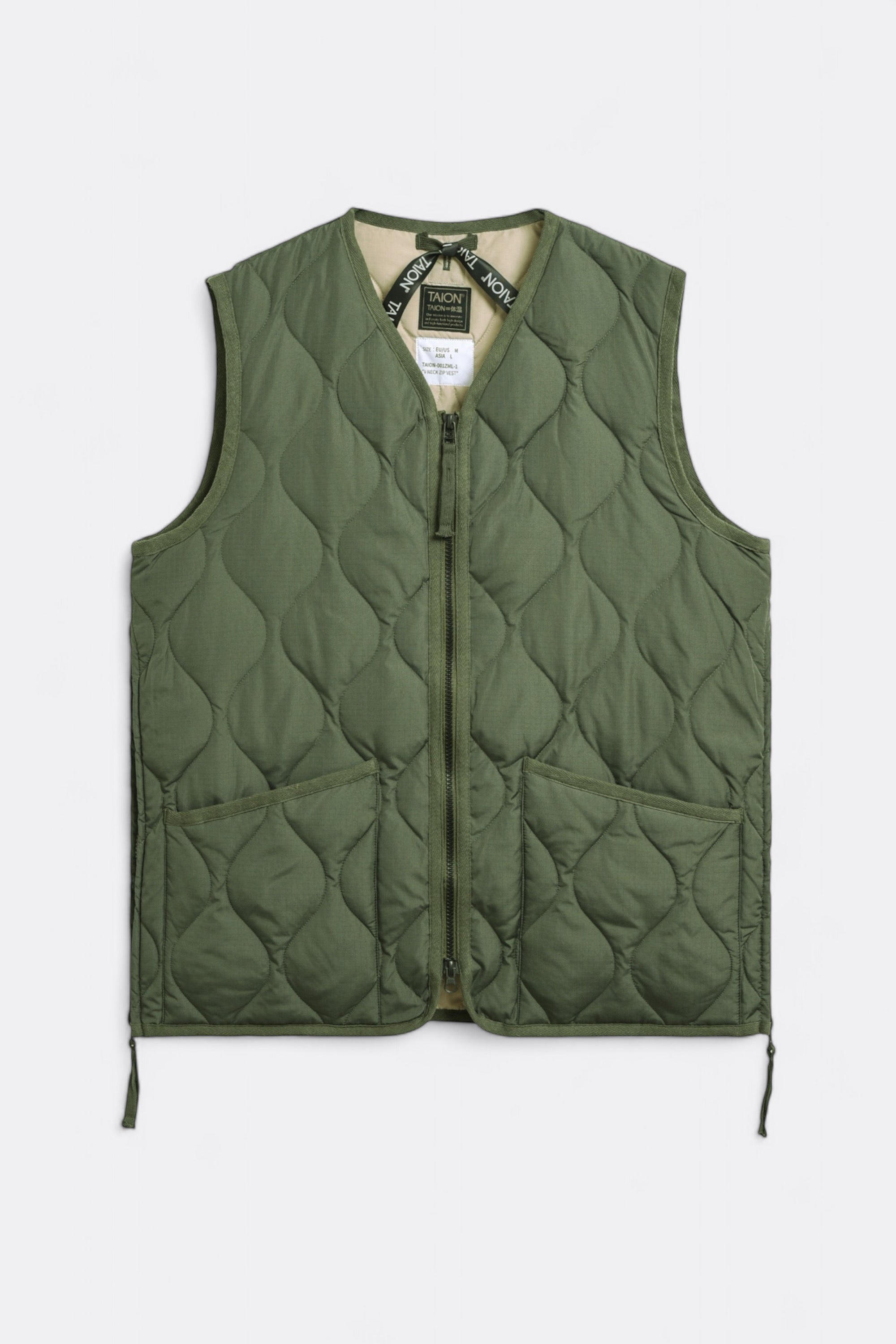 Taion - Military Zip V Neck Down Vest (Olive)