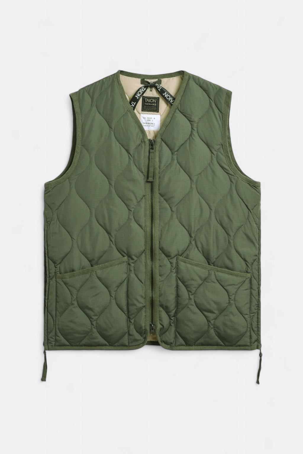 Taion - Military Zip V Neck Down Vest (Olive)