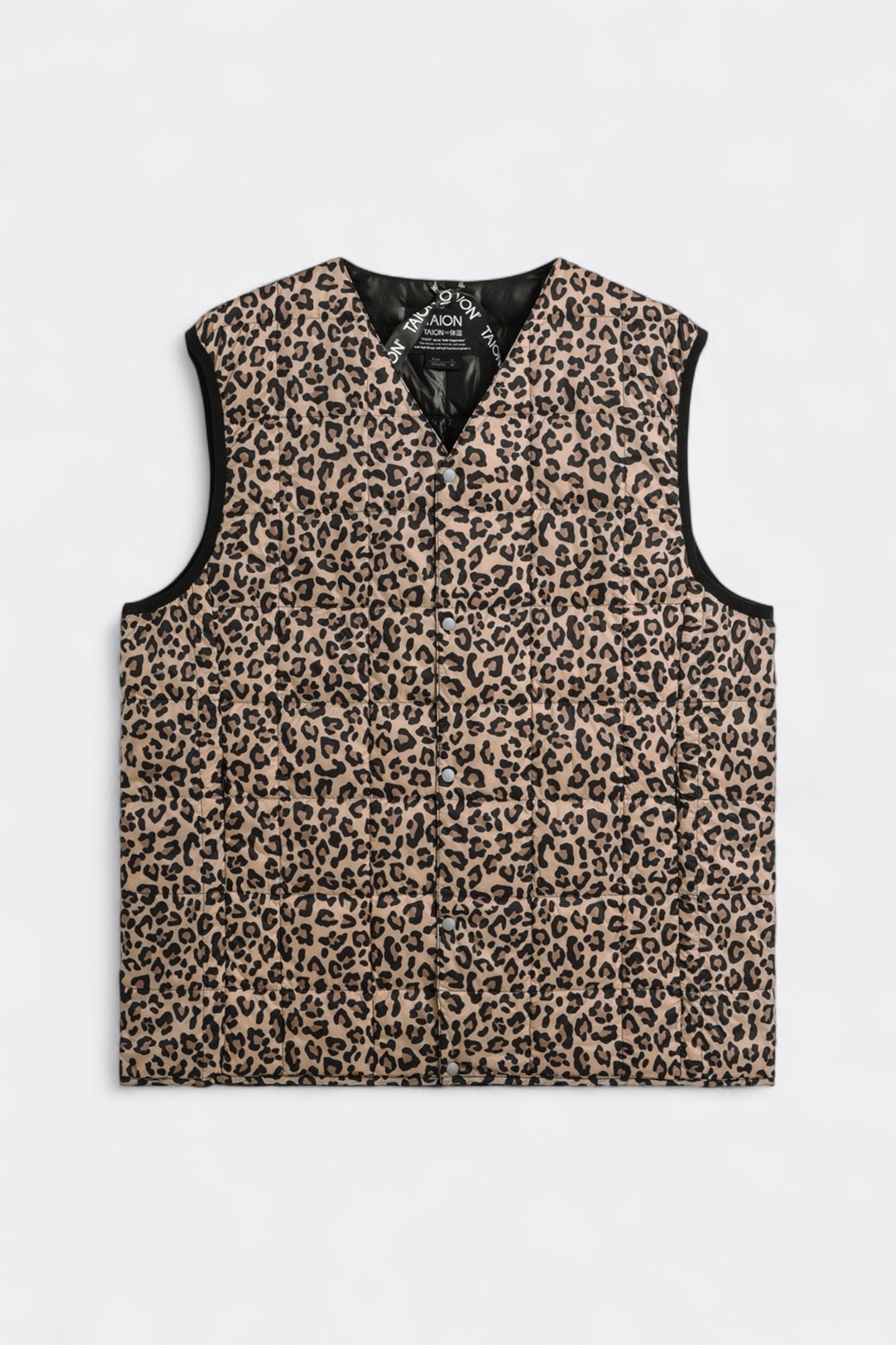 Taion - V-Neck Down Vest (Khaki Leopard)