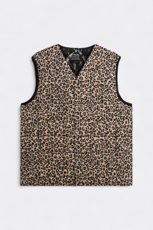 Taion - V-Neck Down Vest (Khaki Leopard)