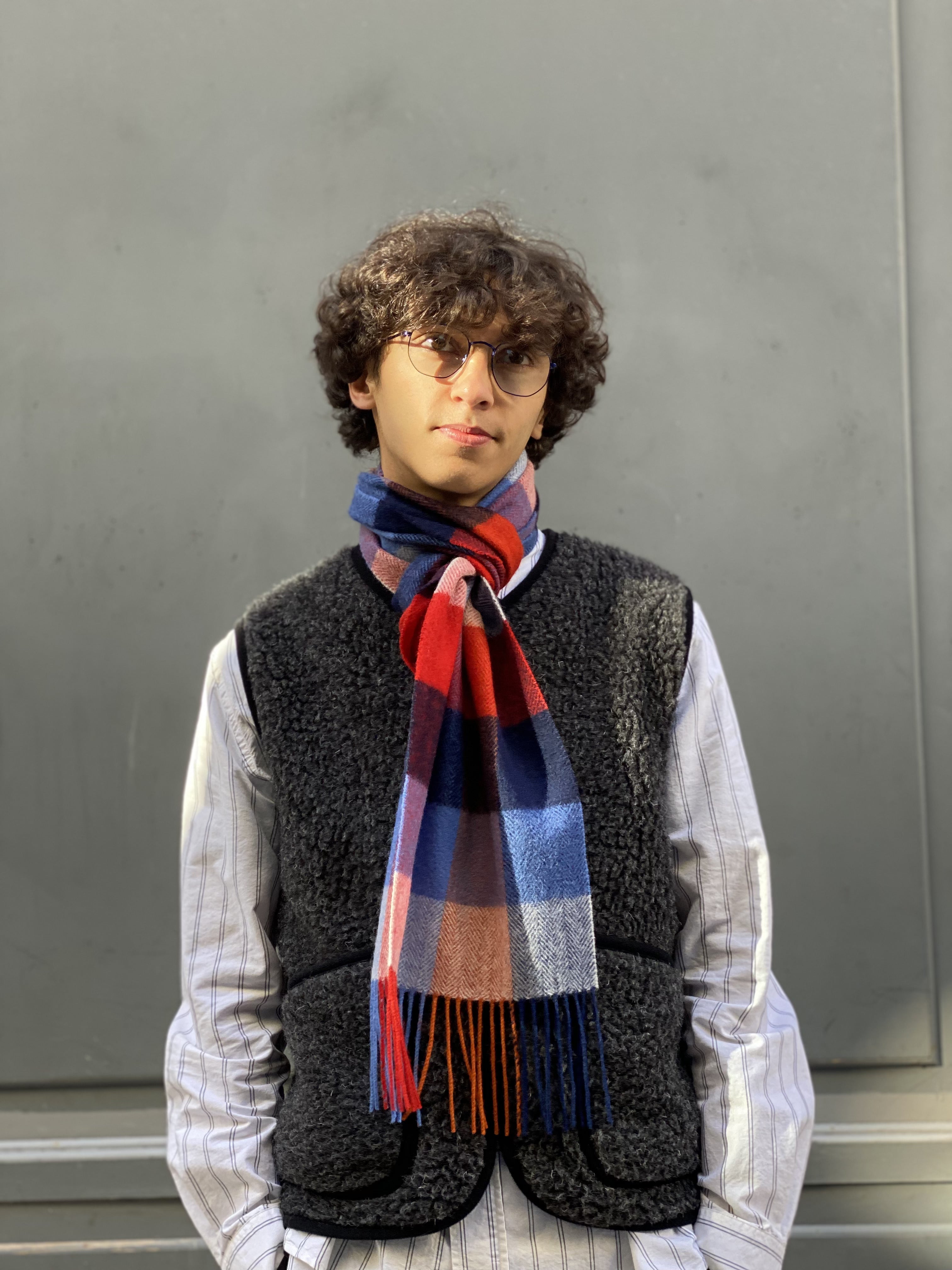 Alan Paine - Linton Wool Scarf (Blue Check)
