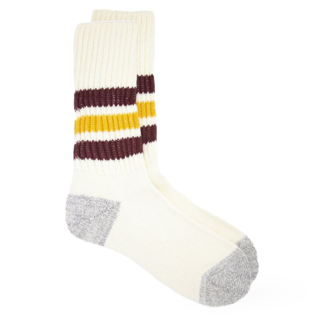 RoToTo - Coarse Ribbed Oldschool Crew Socks (Bordeaux / Yellow)