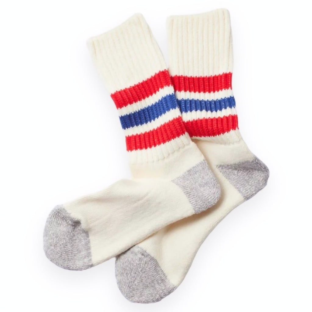 RoToTo - Coarse Ribbed Oldschool Crew Socks (Chili Red / Blue)