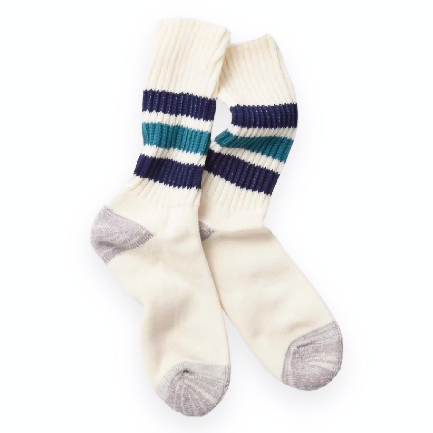 RoToTo - Coarse Ribbed Oldschool Crew Socks (Navy Blue / NW Green)