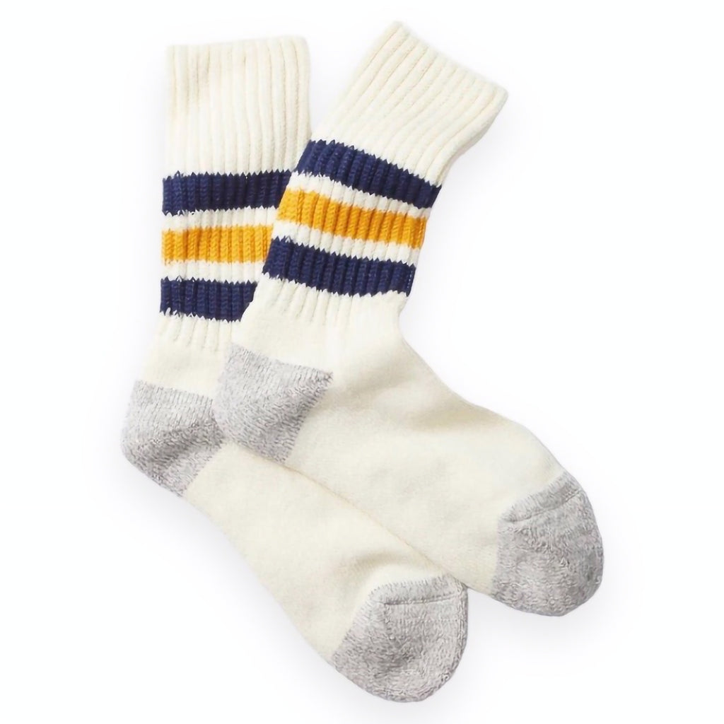 RoToTo - Coarse Ribbed Oldschool Crew Socks (Navy / Yellow)