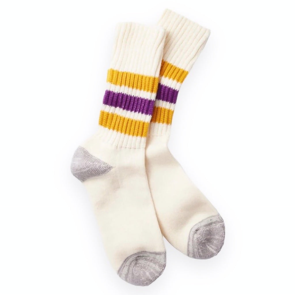 RoToTo - Coarse Ribbed Oldschool Crew Socks (Yellow / Purple)